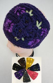 Wide Hand Knitted Ear Band [3 Flowers]